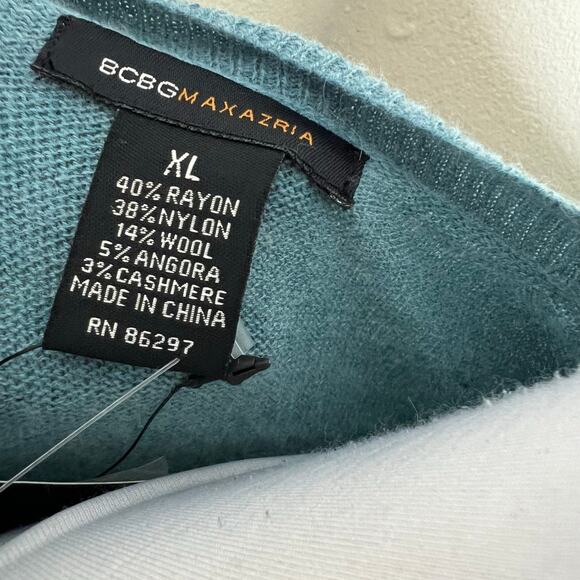 BCBGMaxAzria Sweater XL Powder Blue Plunge Neck Knit Wool Cashmere Angora New - Picture 6 of 8